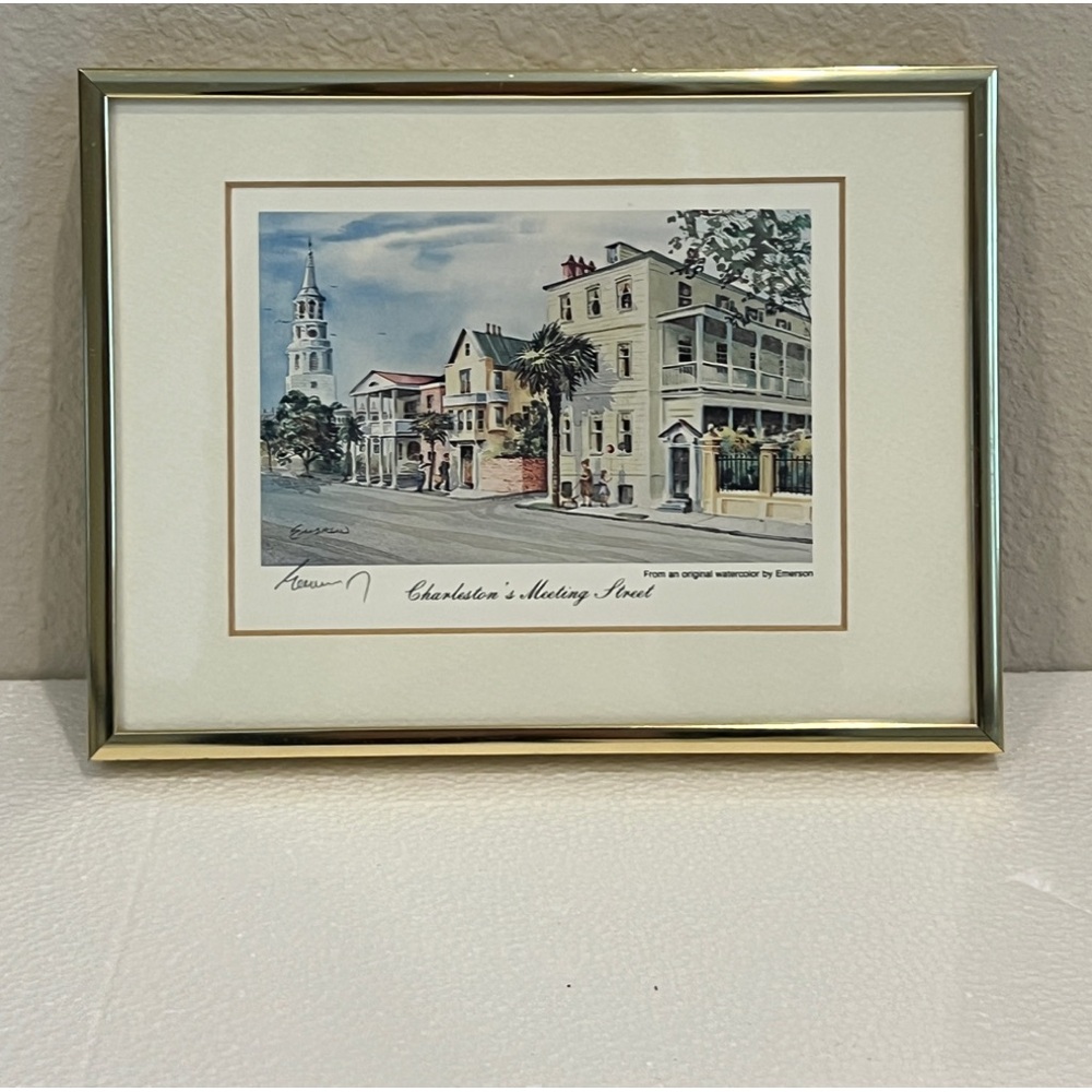 Lithograph signed by Artist Emerson “Charleston’s Meeting Street”  6 X 8 framed